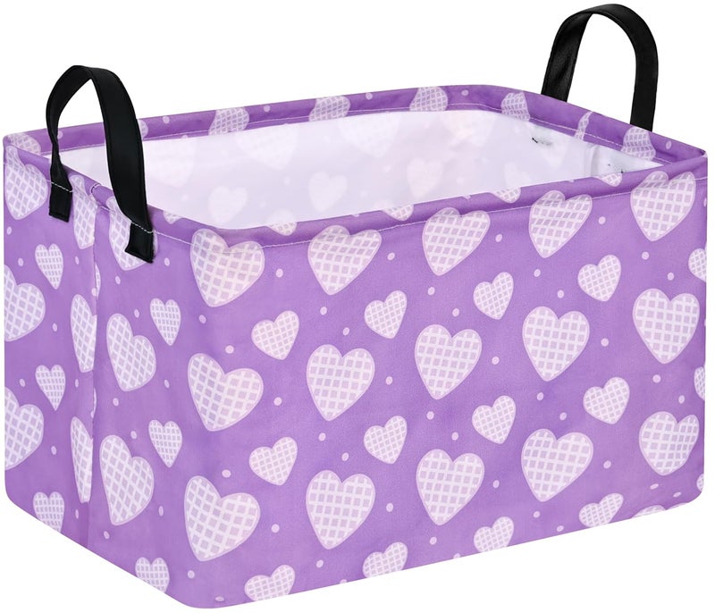 FUULOXE Rectangular Valentines Basket Storage Bin for Shelves Girls Gifts Baskets Foldable Box with Handles for Home Office Car Dormroom Valentine's Day Party Supplies - Image 1